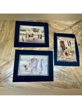 3 pieces-fabric primitive artwork with different natural materials/African theme